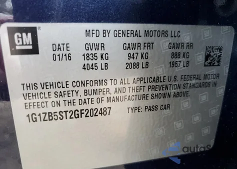 2016 Chevrolet Malibu Ls from USA, damaged, VIN 1G1ZB5ST2GF202487